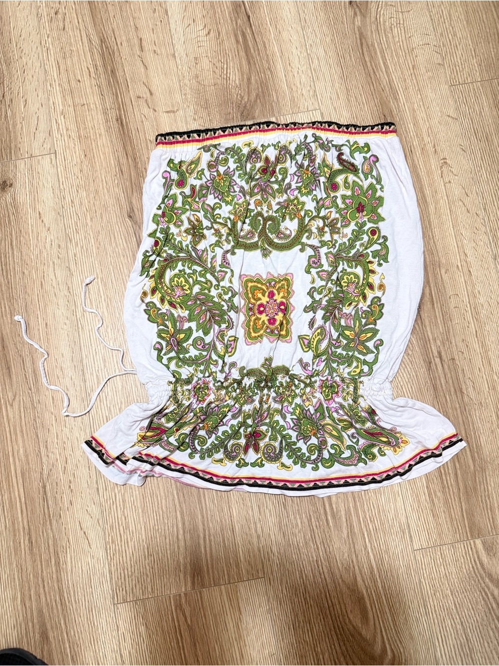 Johnny Was Strapless Paisley Camisole in Cream with Olive & Pink Motifs - Picture 3 of 8